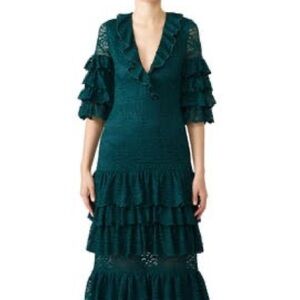 Saylor Emerald Lace Millie Dress Ruffle Midi Green